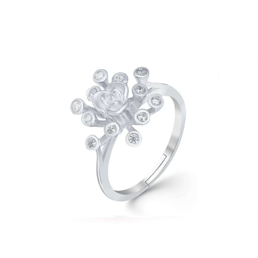 Silver Flower Style Zircon Ring : ZLR-1011