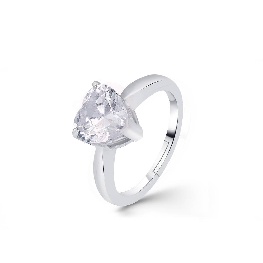 Silver Heart Solitaire Zircon Ring : ZLR-1012