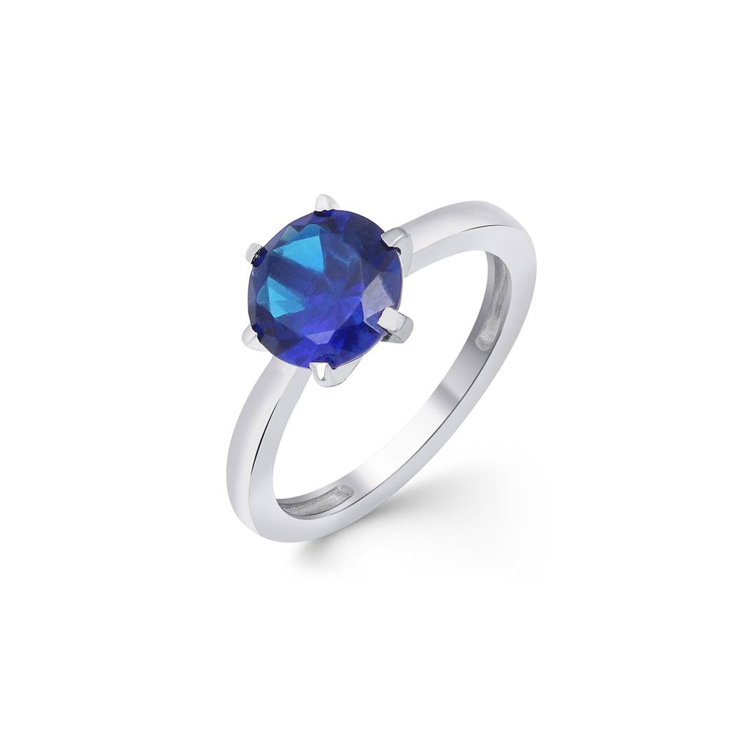 Silver Solitaire Sapphire Ring : ZLR-1017BL