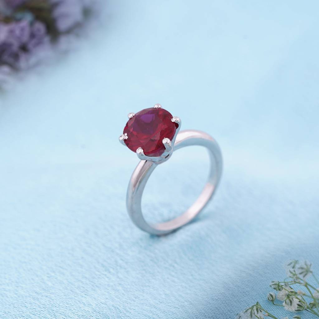 Silver Solitaire Red Ruby Ring : ZLR-1017RB