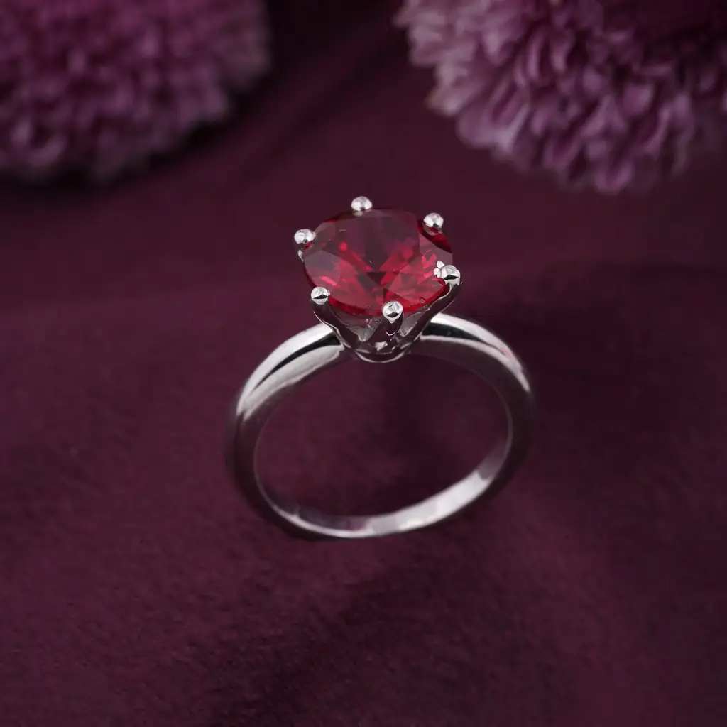 Silver Solitaire Red Ruby Ring : ZLR-1017RB