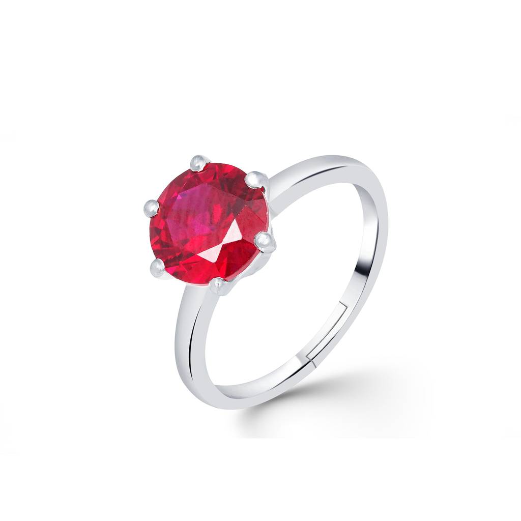 Silver Solitaire Red Ruby Ring : ZLR-1017RB