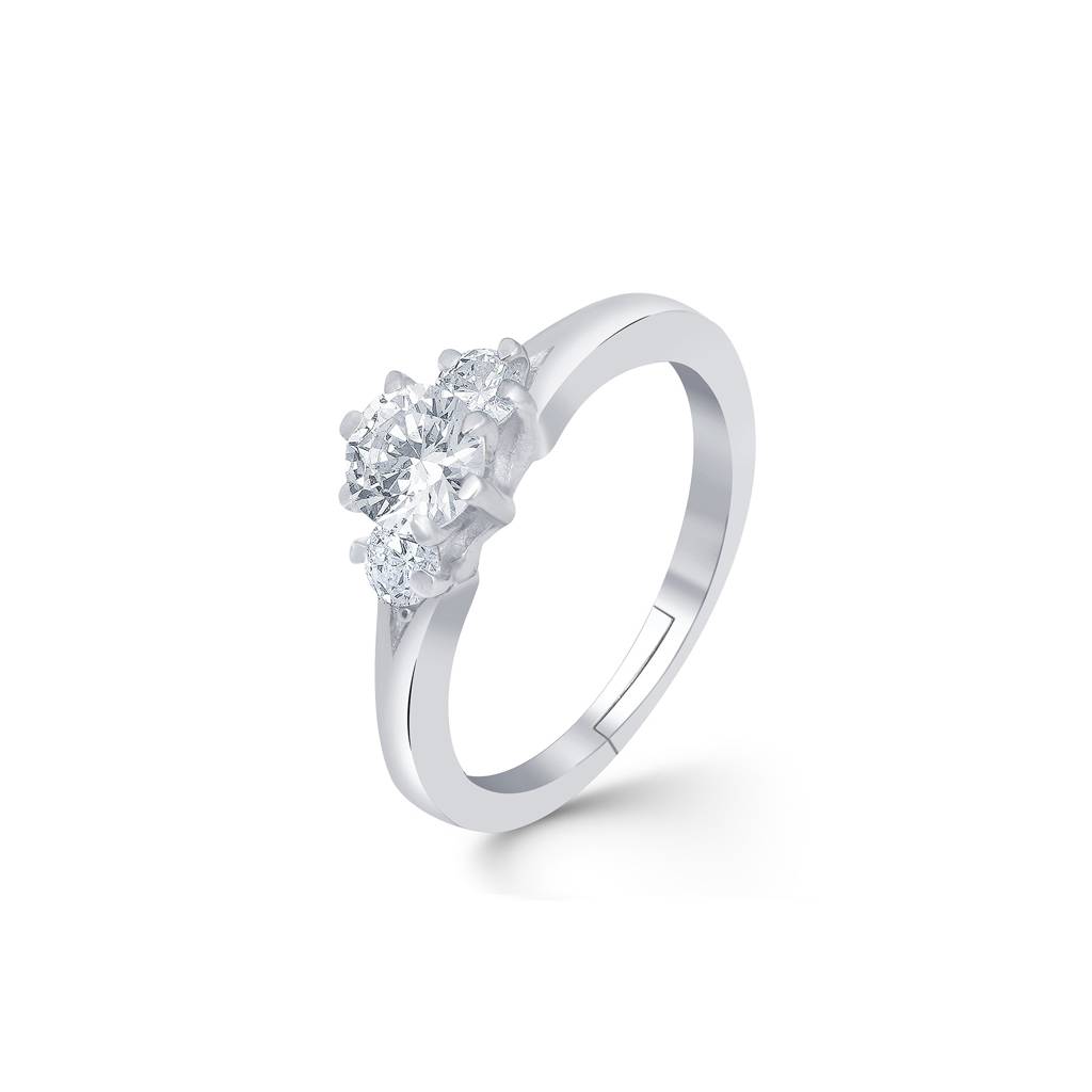 Silver Three Stone Diamond Ring : ZLR-1019