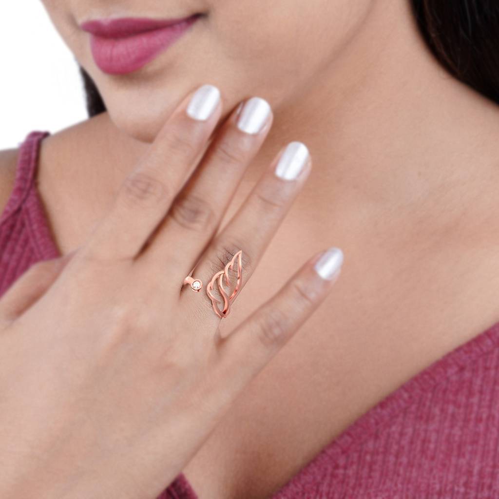 Rose Gold Angle Feather Promise Ring : ZLR-1039R