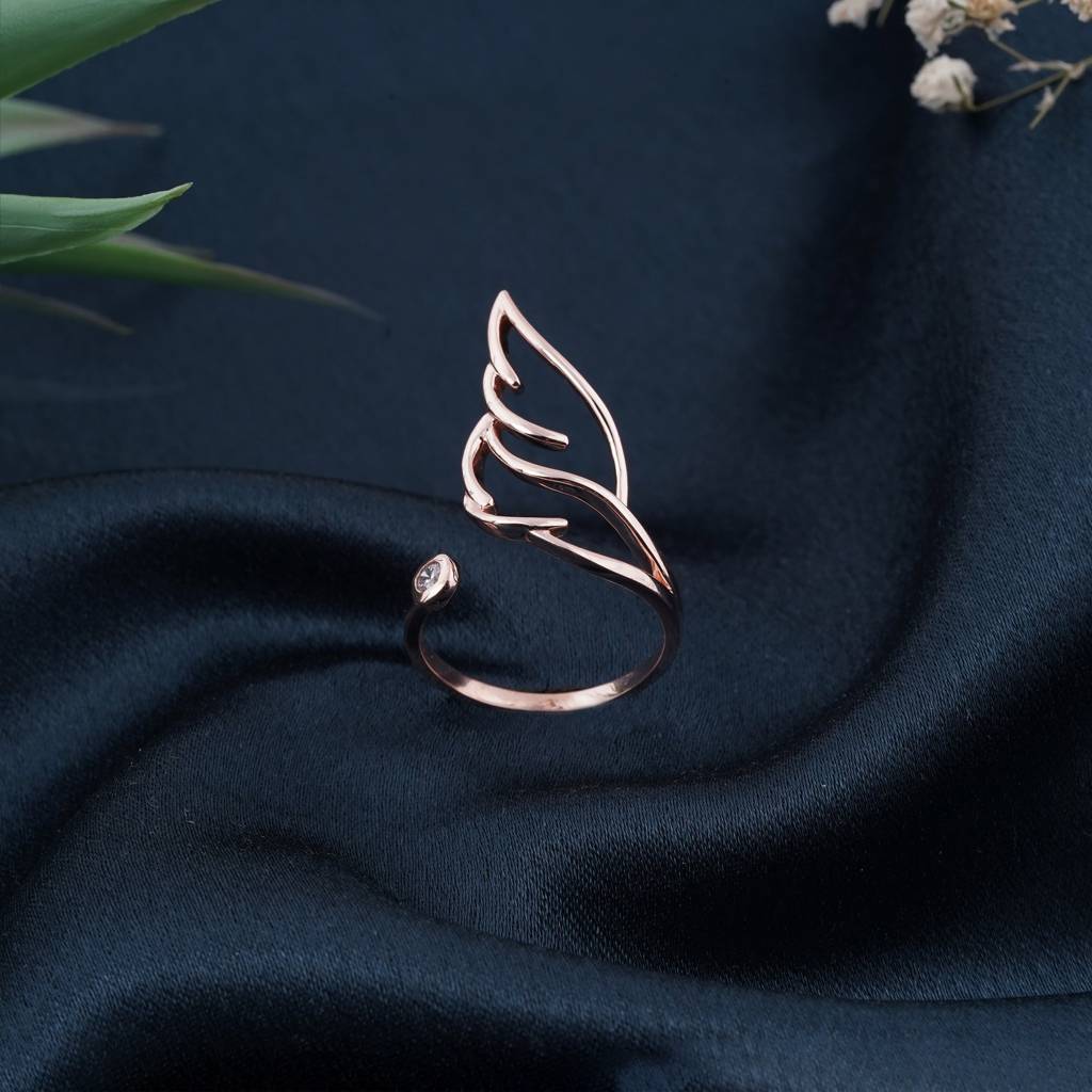 Rose Gold Angle Feather Promise Ring : ZLR-1039R