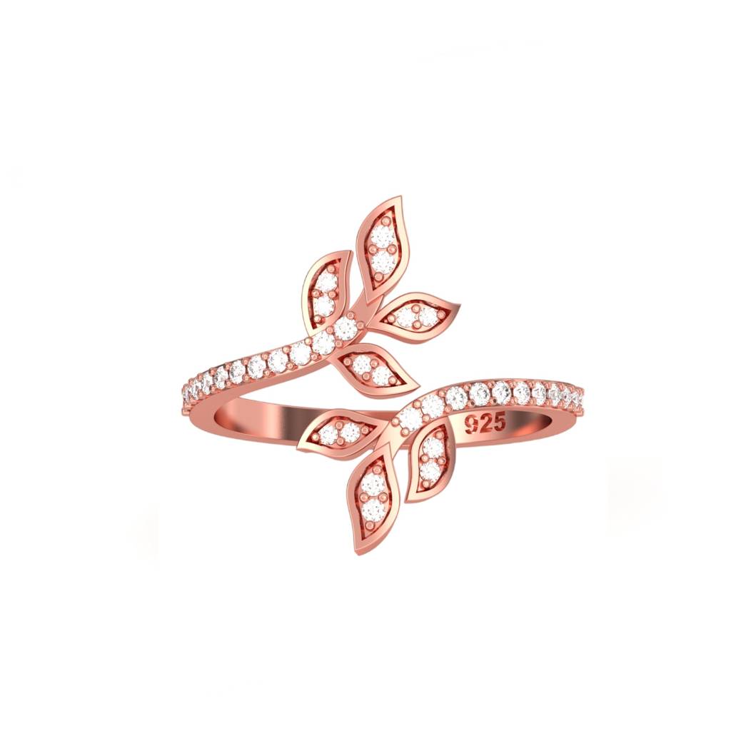 Silver Cubic Zirconia Love Leaf Ring : ZLR-1042