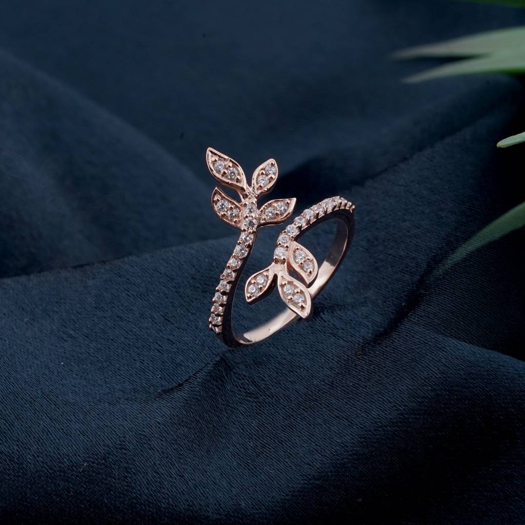 Silver Cubic Zirconia Love Leaf Ring : ZLR-1042