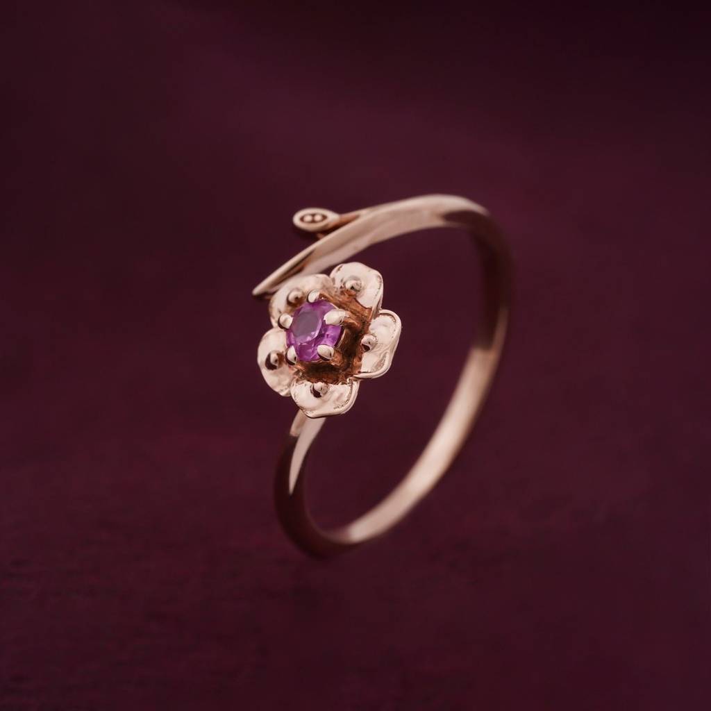 Rose Gold Purple Flower Ring : ZLR-1051
