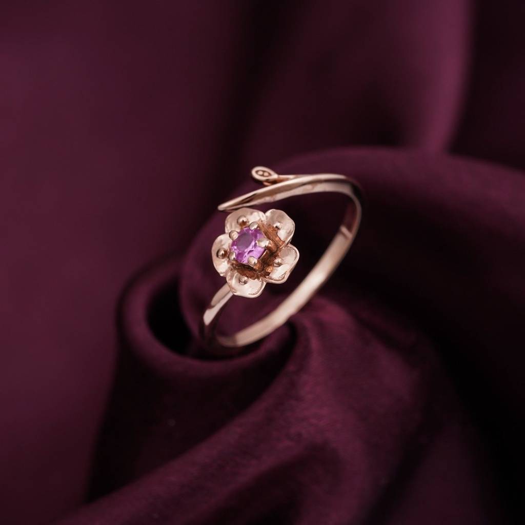 Rose Gold Purple Flower Ring : ZLR-1051