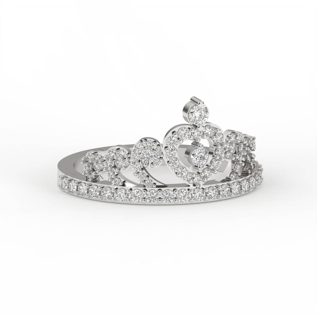 Silver Crown Diamond Studded Ring : ZLR-1064