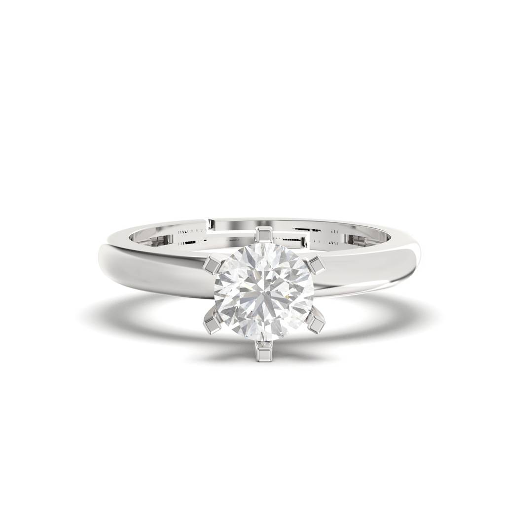 Silver Round Solitaire Wedding, Anniversary Ring : ZLR-1072