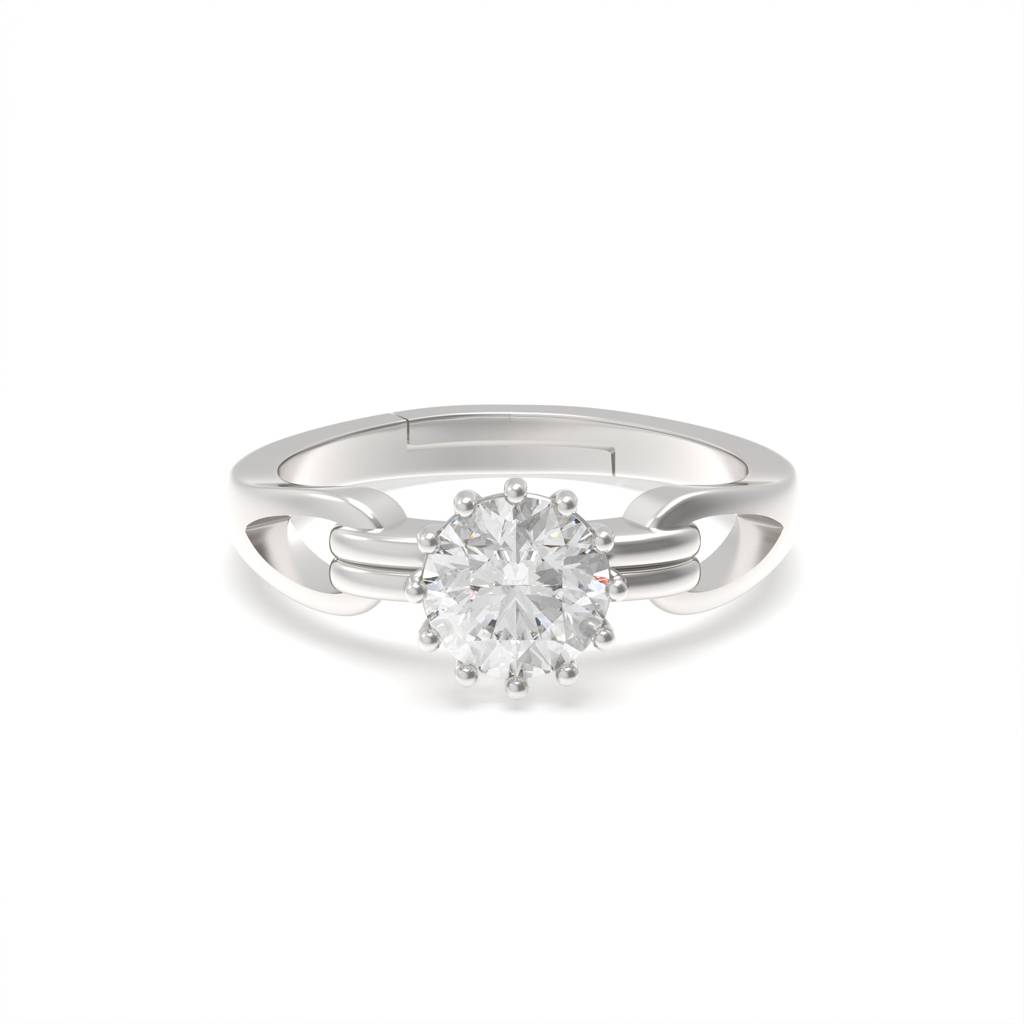 Silver Zircon Round Solitaire Ring : ZLR-1073