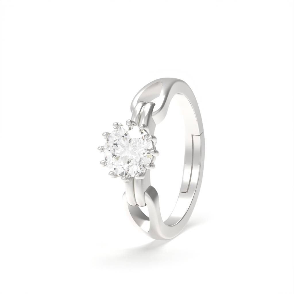 Silver Zircon Round Solitaire Ring : ZLR-1073