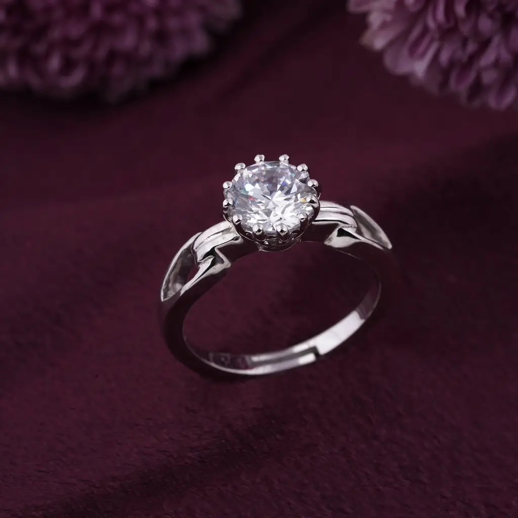 Silver Zircon Round Solitaire Ring : ZLR-1073