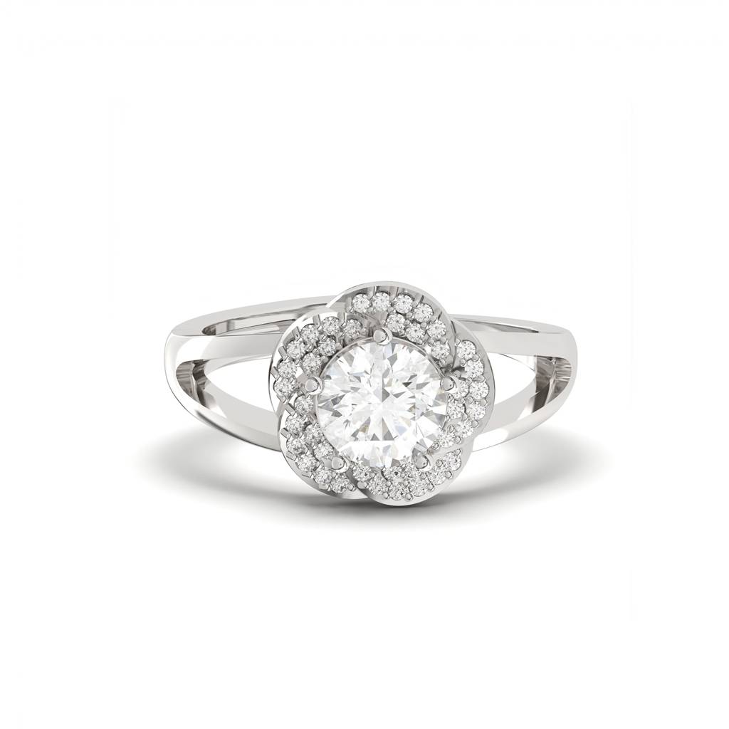 Sterling Silver Round Halo Style Ring : ZLR-1074