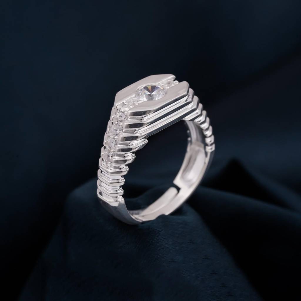 Silver Cz Chest Men'S Band Ring : ZLR-1076