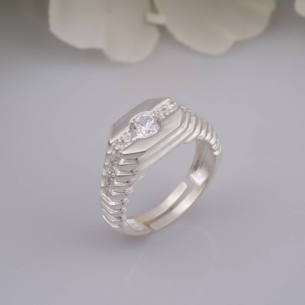 Silver Cz Chest Men'S Band Ring : ZLR-1076