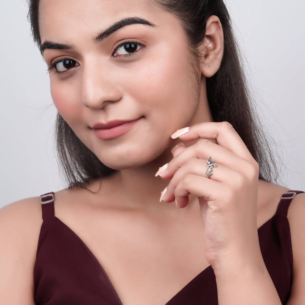 Silver Emerald Bird Ring For Women : ZLR-1080