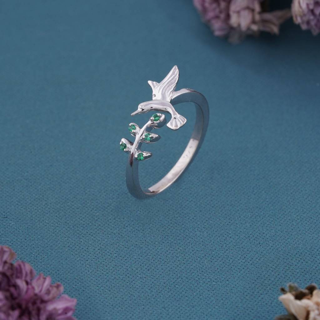 Silver Emerald Bird Ring For Women : ZLR-1080