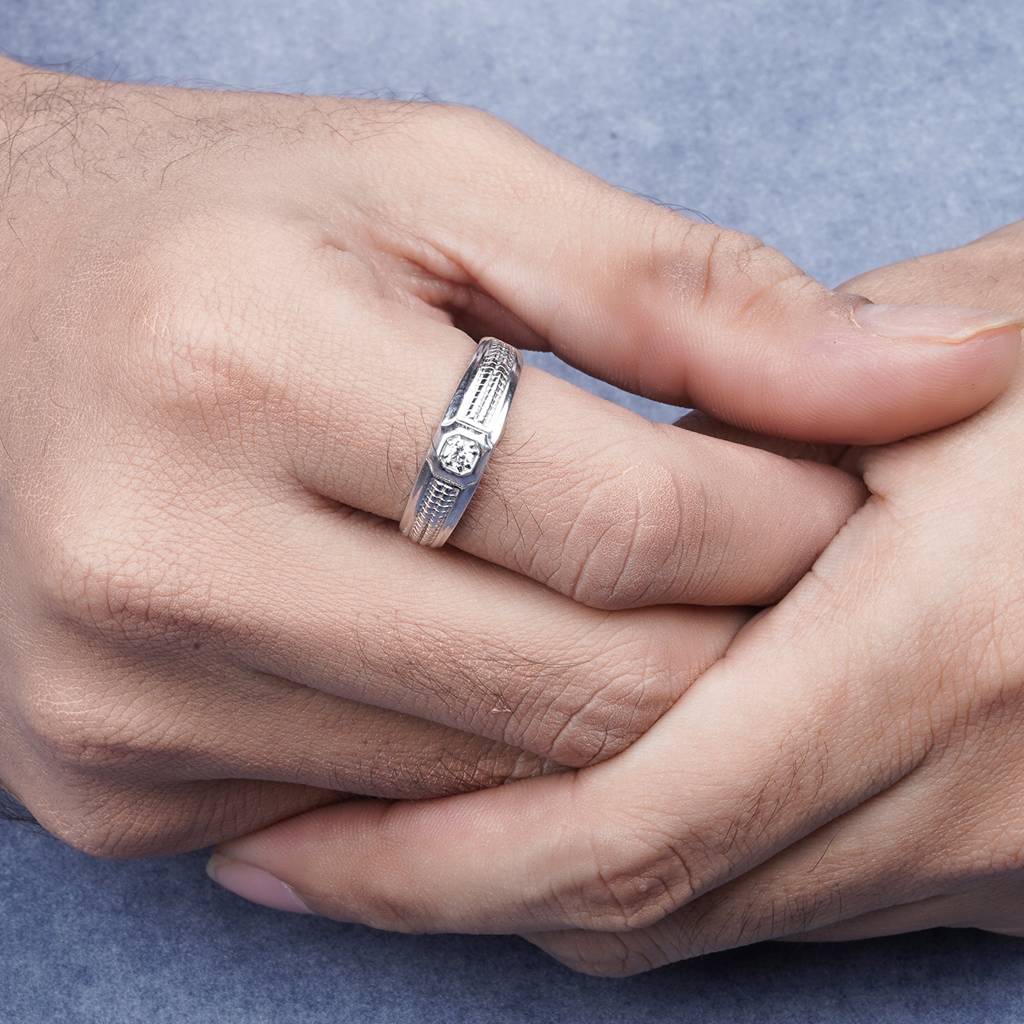 Silver Solitaire Band For Him : ZLR-1084