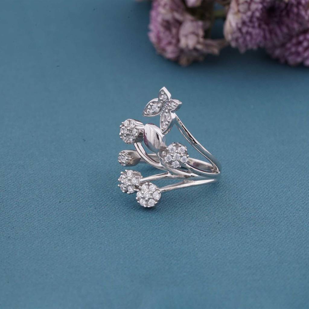 Silver Butterfly Flower Ring : ZLR-1085