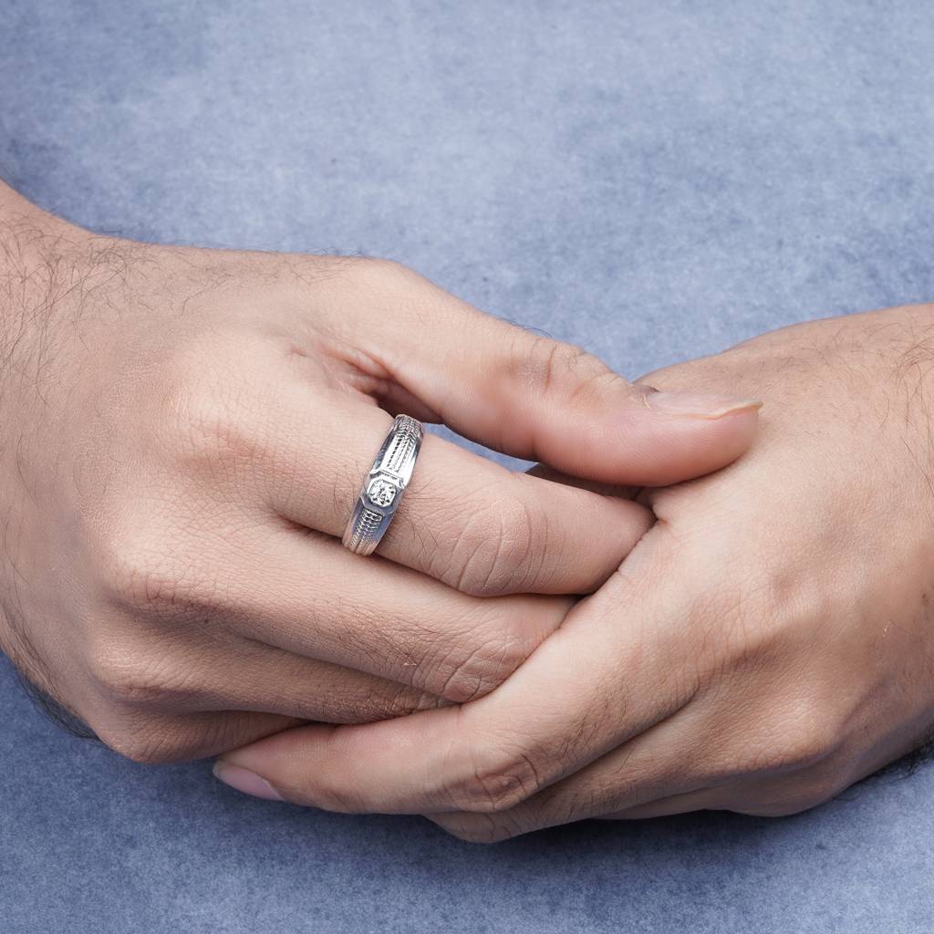 Silver Solitaire Band For Him : ZLR-1084