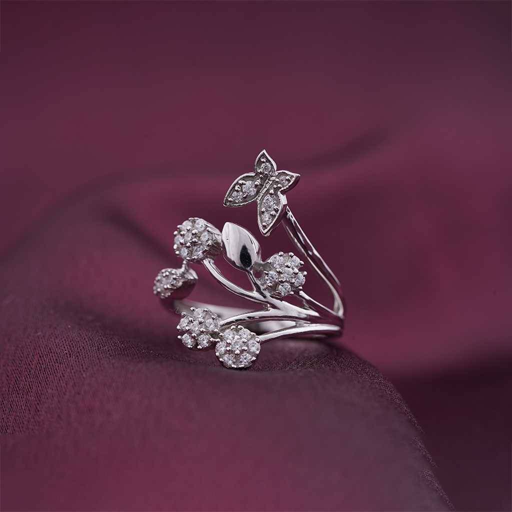 Silver Butterfly Flower Ring : ZLR-1085