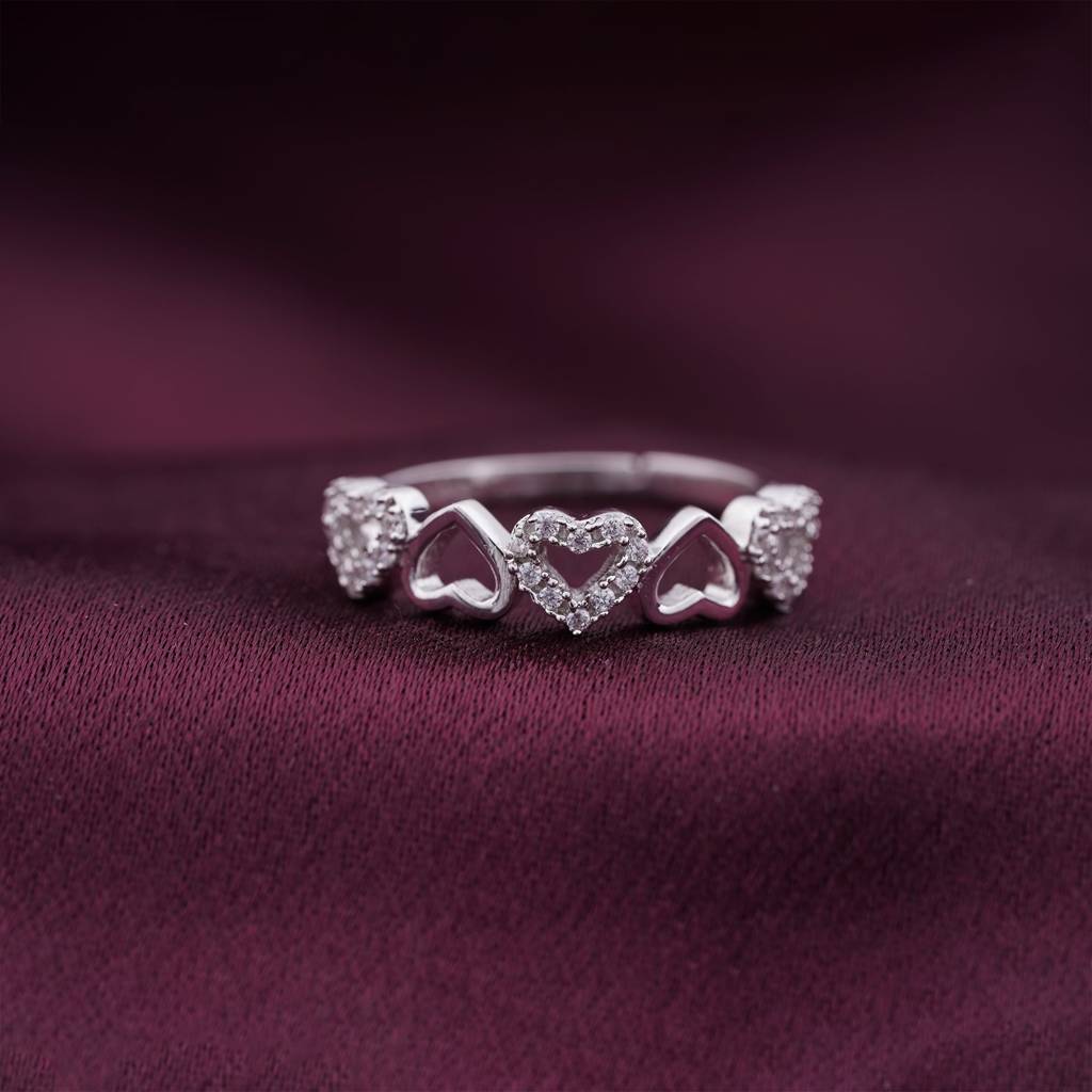 Silver Heart Eternity Band Ring : ZLR-1088