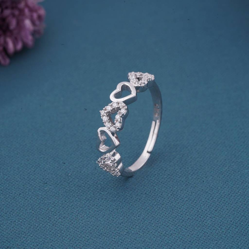 Silver Heart Eternity Band Ring : ZLR-1088