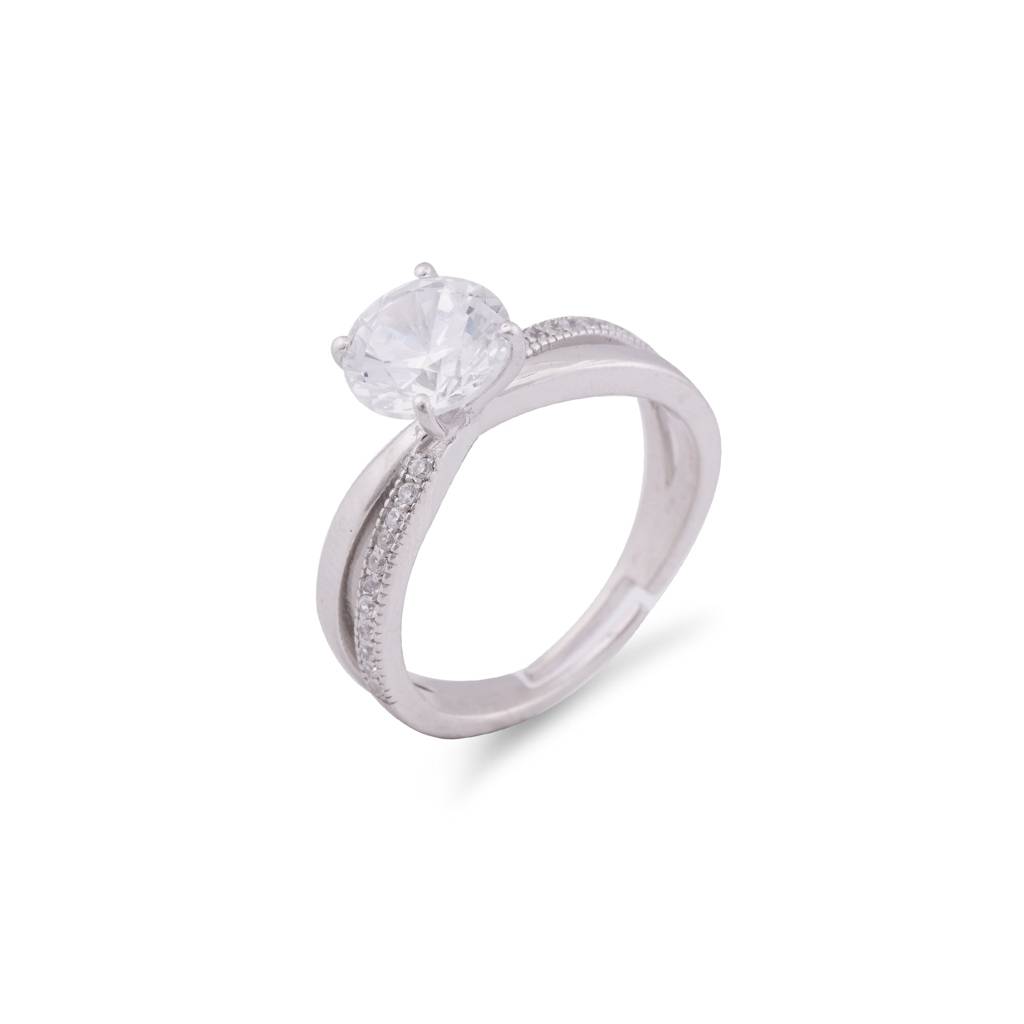 Silver Twisted Band Solitaire Ring : ZLR-1094