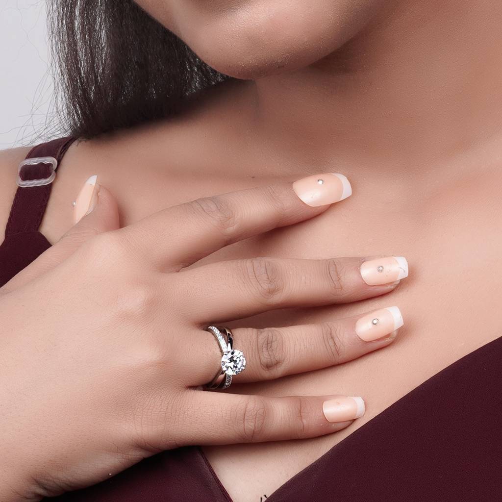 Silver Twisted Band Solitaire Ring : ZLR-1094