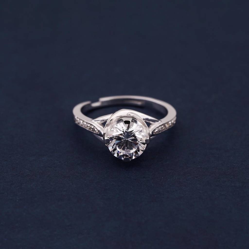 Silver Minimal Solitaire Ring : ZLR-1111