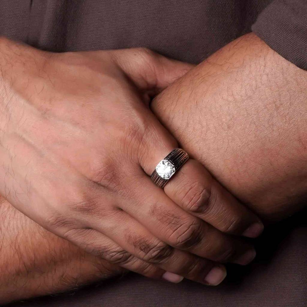 Silver Black Enamel Ring For Men : ZLR-1120