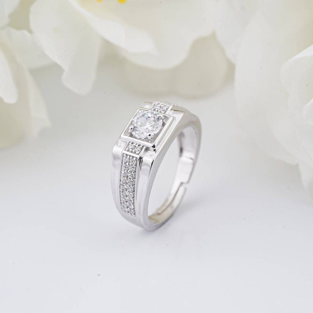 Silver Cocktail Solitaire Ring For Men'S : ZLR-1122