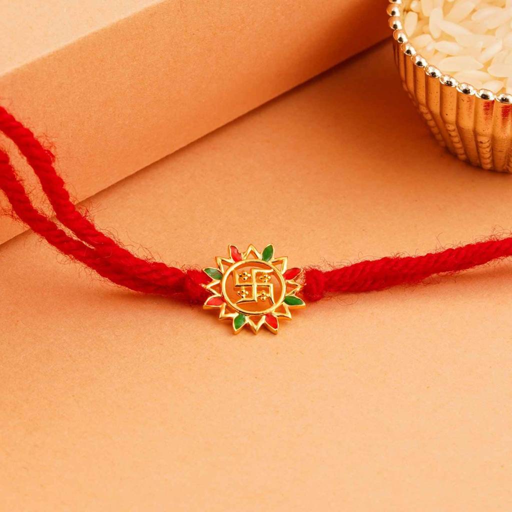 Golden Swastik Enamel Rakhi : ZLRH-1033