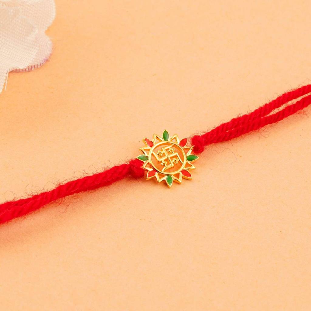 Golden Swastik Enamel Rakhi : ZLRH-1033