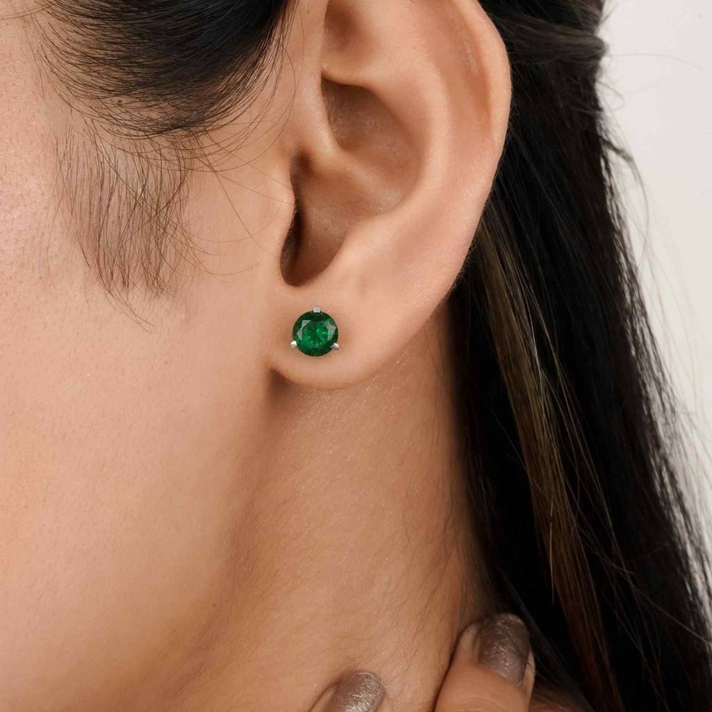 Silver Sphere Green Emerald Stud Earrings : ZLSTD-1001