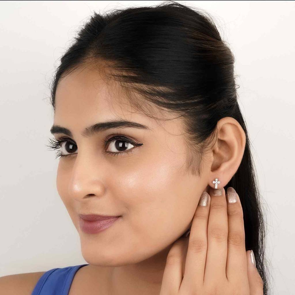 Silver Cross Stud Earrings : ZLSTD-1005