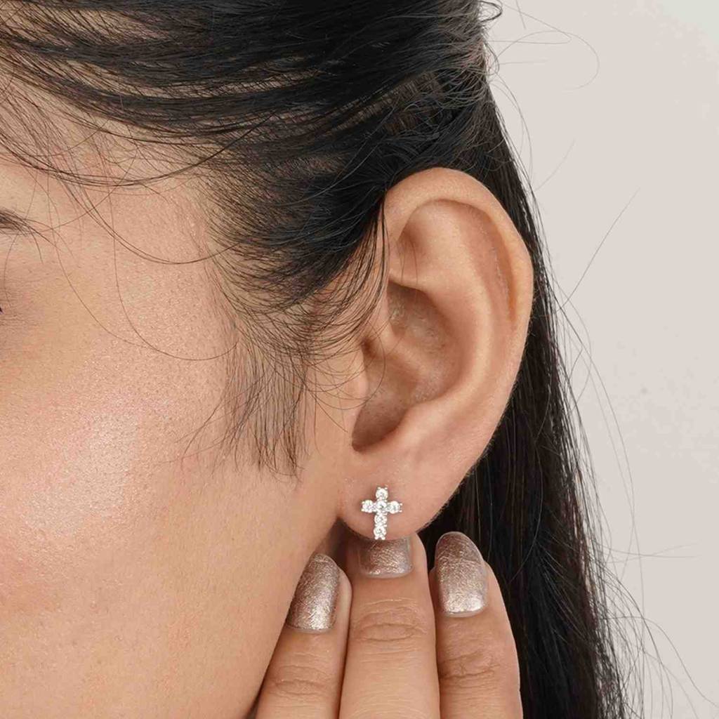 Silver Cross Stud Earrings : ZLSTD-1005