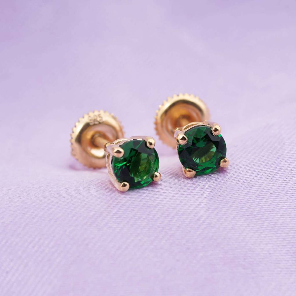 Silver Green Emerald Solitaire Studs Earring : ZLSTD-1006