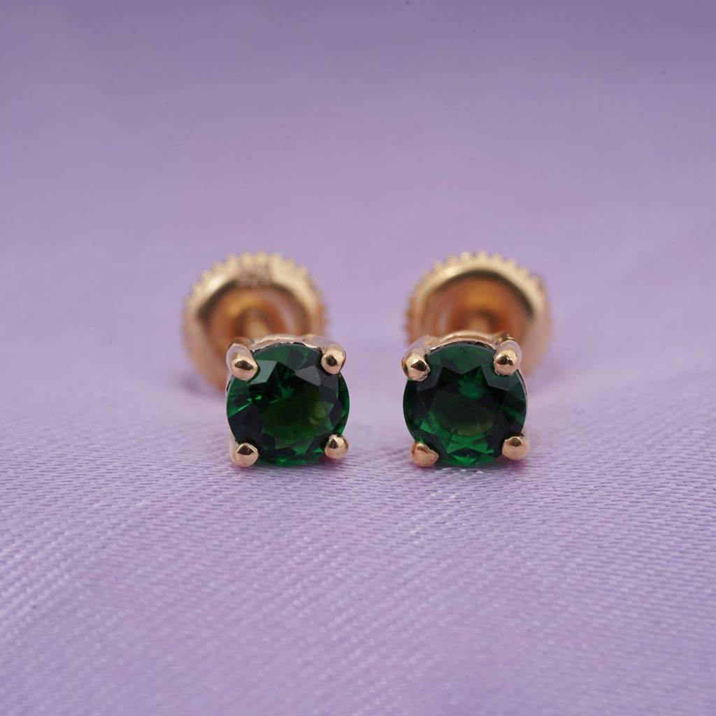 Silver Green Emerald Solitaire Studs Earring : ZLSTD-1006