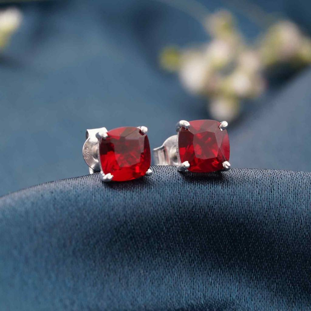 Silver Grace Ruby Stud Earrings : ZLSTD-1007