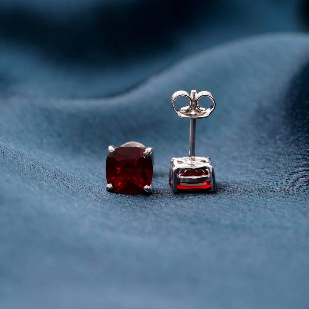 Silver Grace Ruby Stud Earrings : ZLSTD-1007