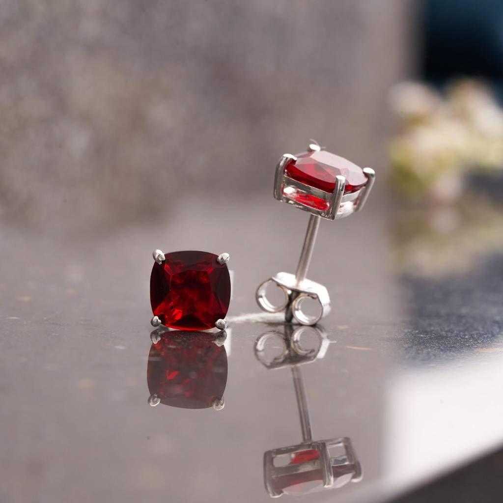 Silver Grace Ruby Stud Earrings : ZLSTD-1007