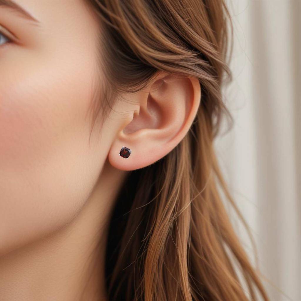Silver Grace Ruby Stud Earrings : ZLSTD-1007