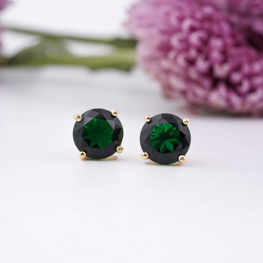 Golden Mini Emerald Stud Earrings : ZLSTD-1011