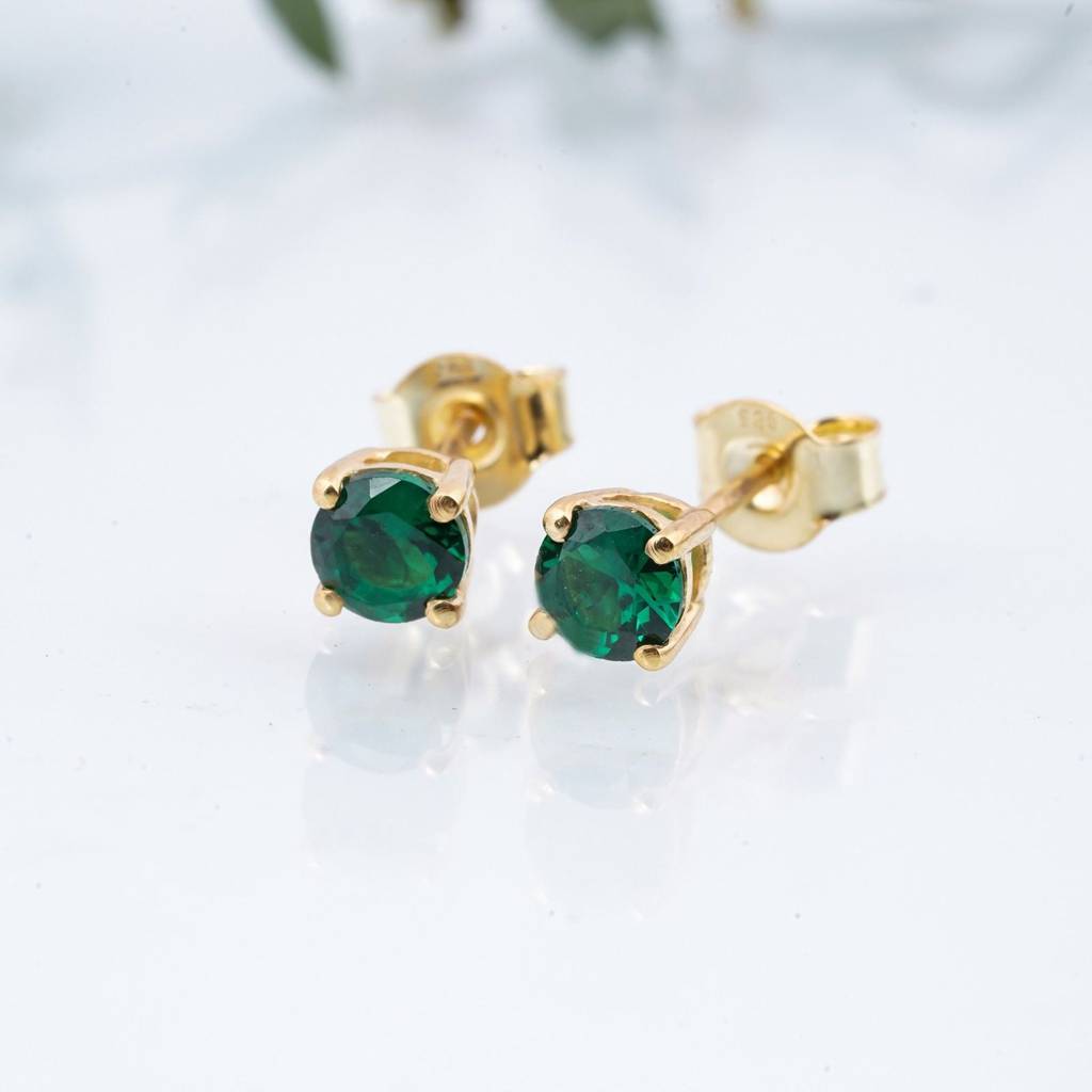 Golden Mini Emerald Stud Earrings : ZLSTD-1011