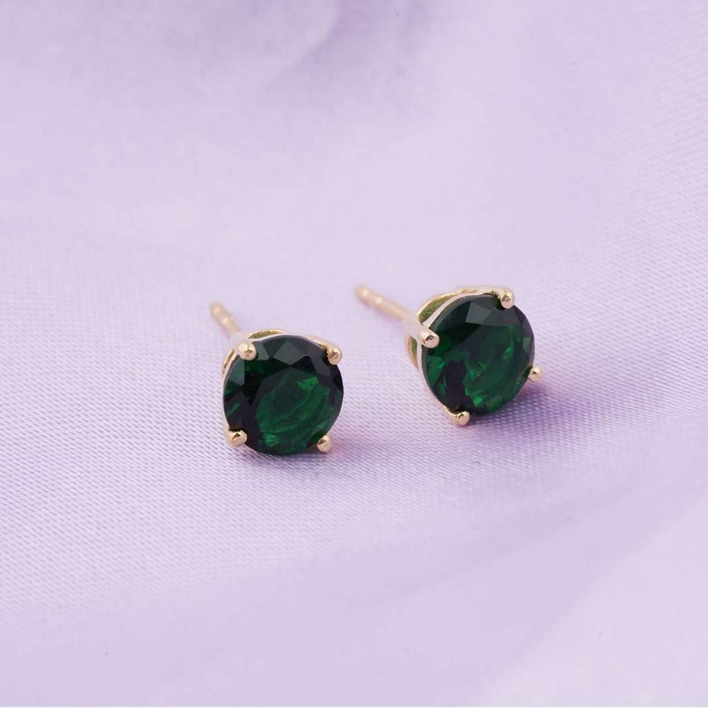 Golden Mini Emerald Stud Earrings : ZLSTD-1011