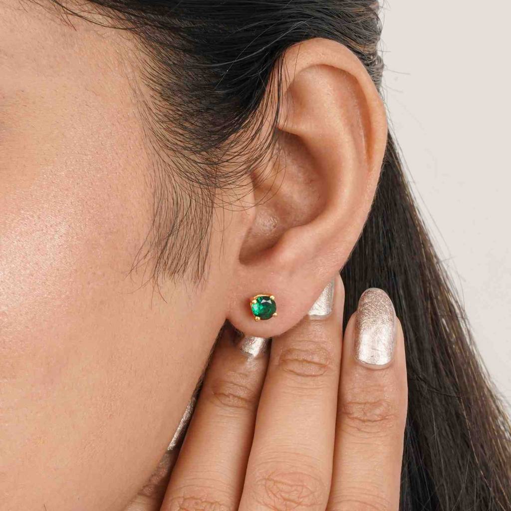 Golden Mini Emerald Stud Earrings : ZLSTD-1011