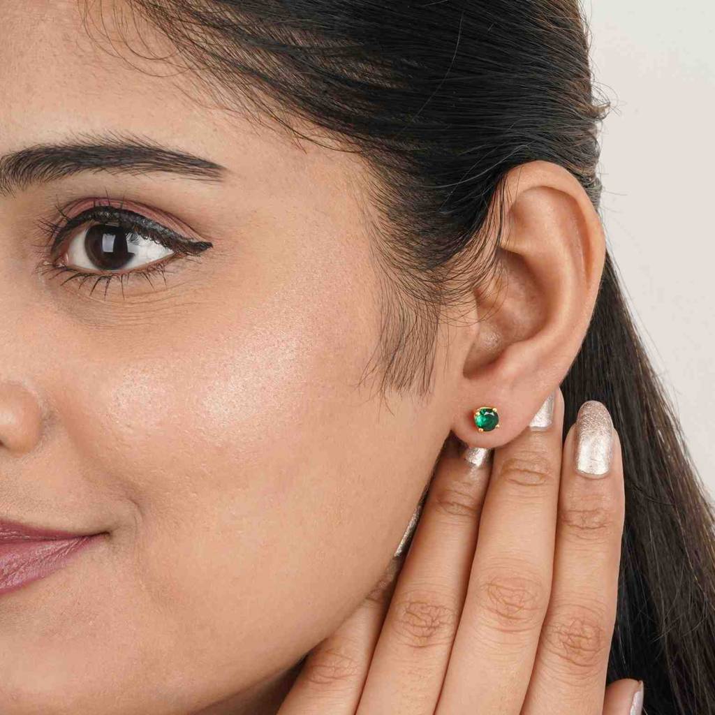 Golden Mini Emerald Stud Earrings : ZLSTD-1011